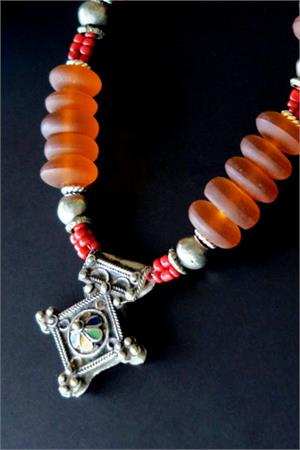 Angle view Berber necklace showing depth Angle view showing depth