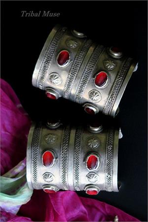 Vintage Ersari Turkmen tribal jewelry cuffs Turkoman bracelet PAIR